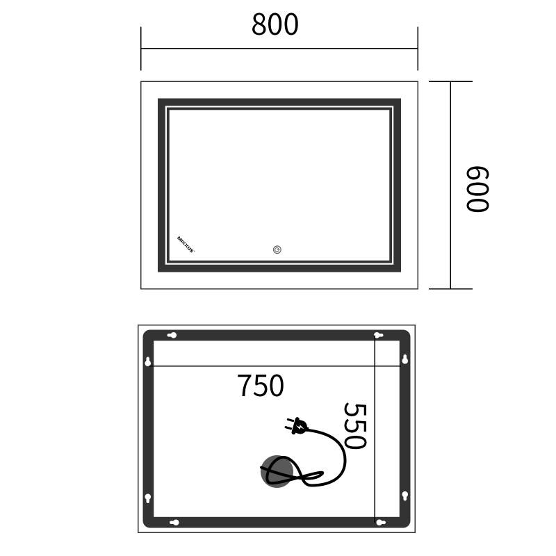 Дзеркало Mixxus Premium Quadro MR20-80x60-Reverse (LED Touch, Anti-fog, димер) (MP6619)