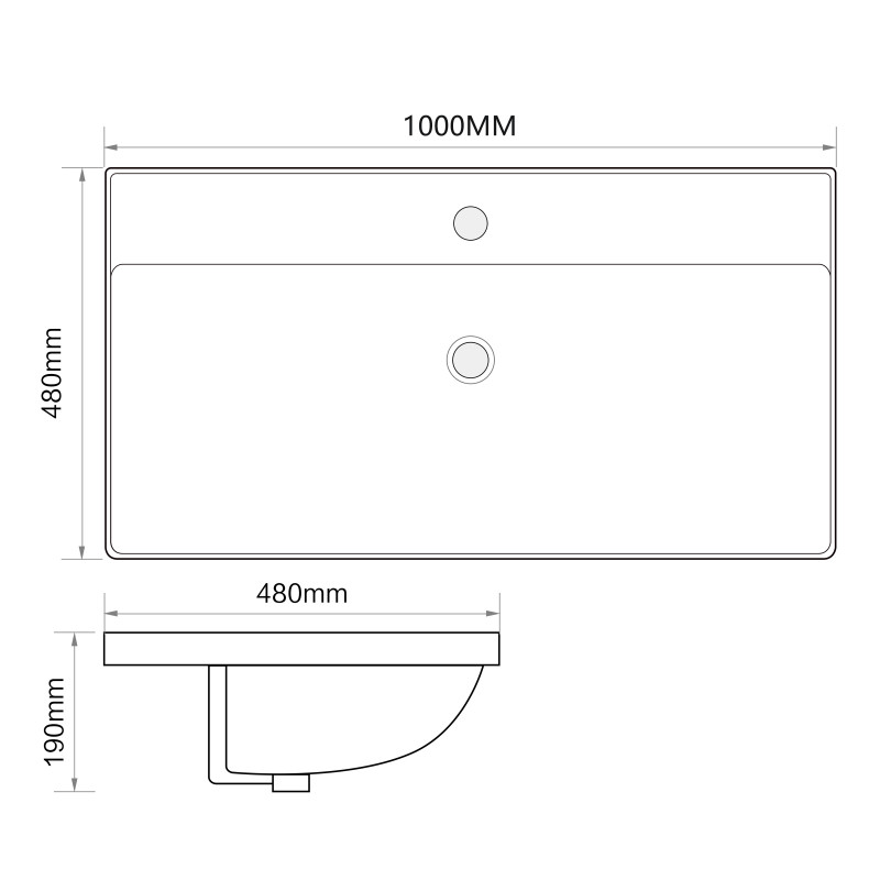 Раковина мебельная MIXXUS PREMIUM STYLE-1504 1000х480х190mm с отверстием под смеситель и переливом