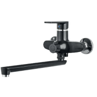 Змішувач для ванни джойстиковий Plamix Oscar-006 (Euro) SET (зі шлангом, лійкою та кронштейном) (MX1896) з термопластику Колір чорний глянсовий