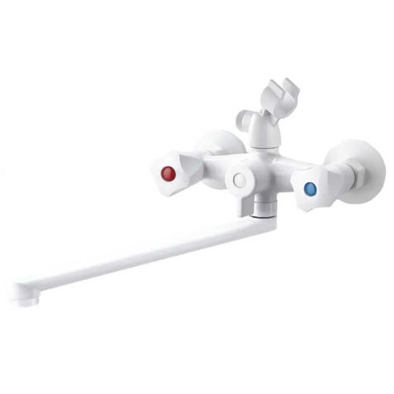 Змішувач для ванни двовентильний Plamix Omega-140 (Euro) SET (зі шлангом, лійкою та кронштейном) (MX9579) з термопластику Колір білий глянсовий