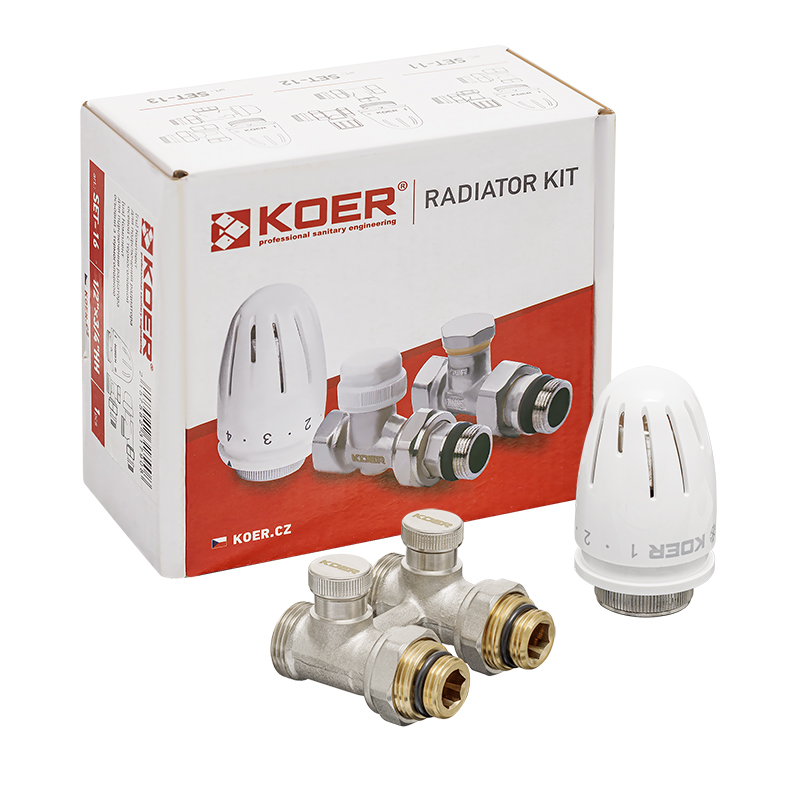 Комплект для нижнего подкл. радиатора Koer SET-22 - 1/2"x3/4" (прямой) с термоголовкой НН (KR3174)