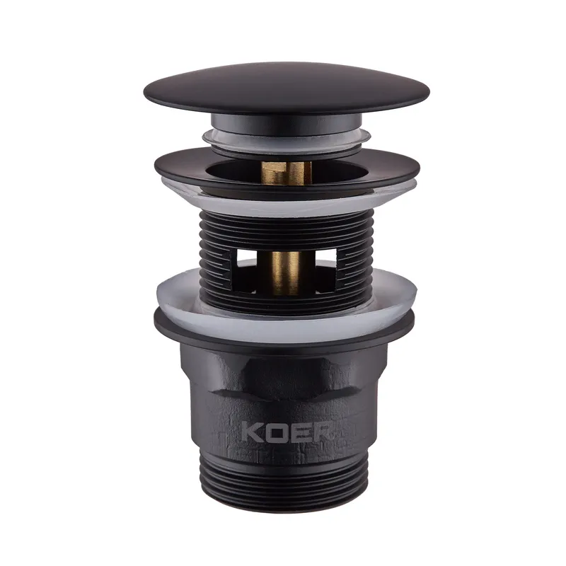 Донный клапан для умывальника с переливом Koer PW-03-05 1 1/4'' (кнопка) (Черный) (KR3396)
