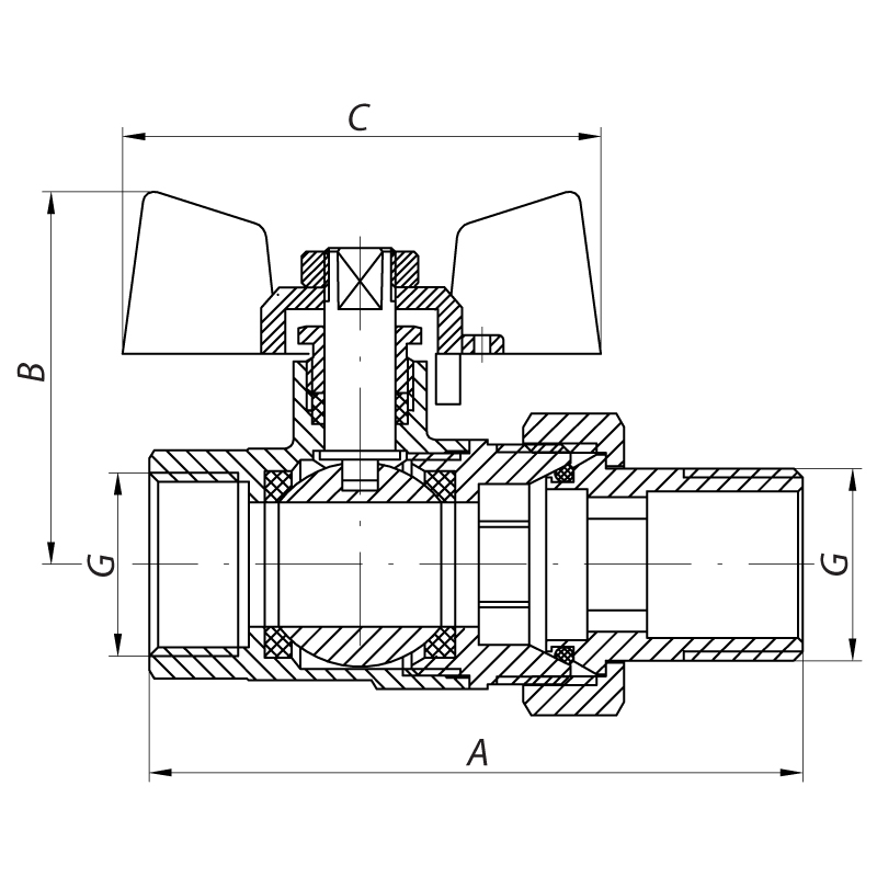 Кран с американкой 1/2" FERRO PL art. 400 (латунный шар) (FE0554)