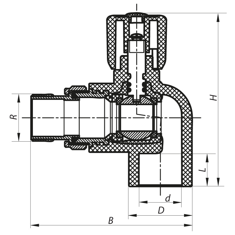Кран радиаторный 20x1/2 угловой PPR Koer K0157.PRO (KP0201)
