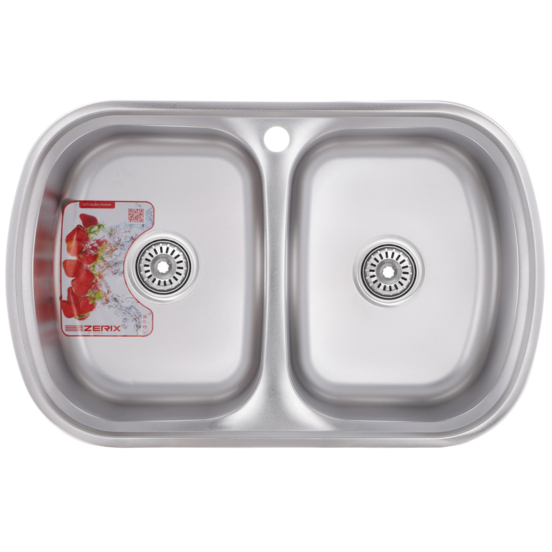 Кухонна мийка врізна з нержавіючої сталі овальна Zerix Z7749-08-180D (decor) (ZM0566) колір Сталевий
