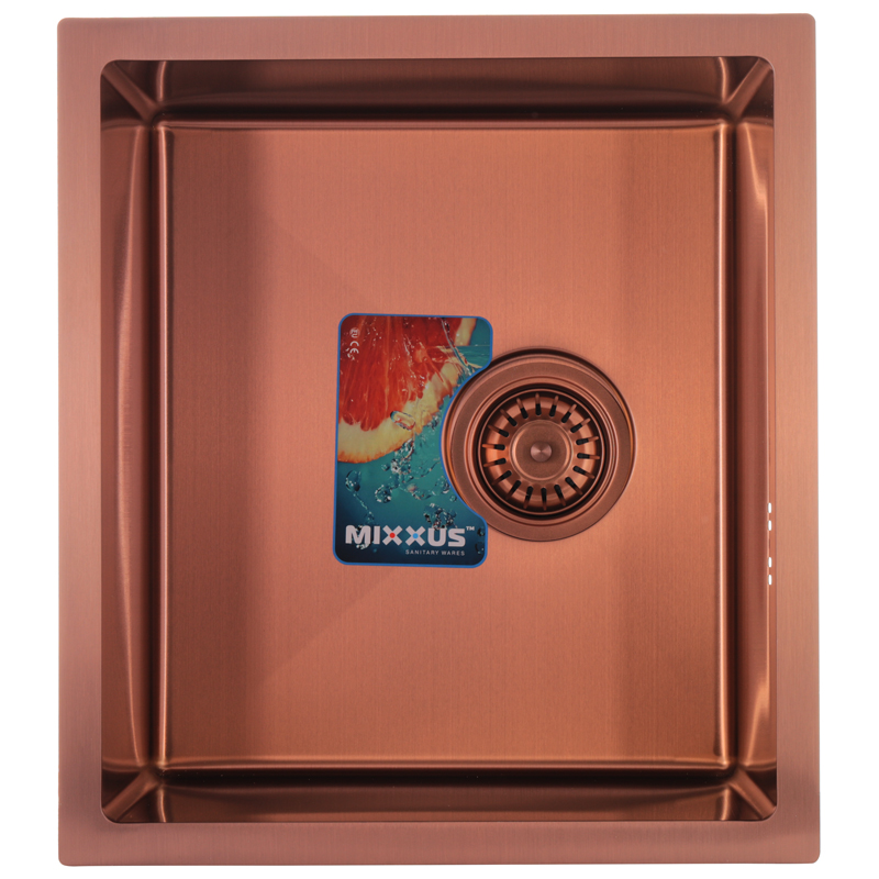 Кухонна мийка під стільницю з нержавіючої сталі квадратна Mixxus MX4843-220x1.0-PVD-Bronze (MX0558) колір Бронзовий