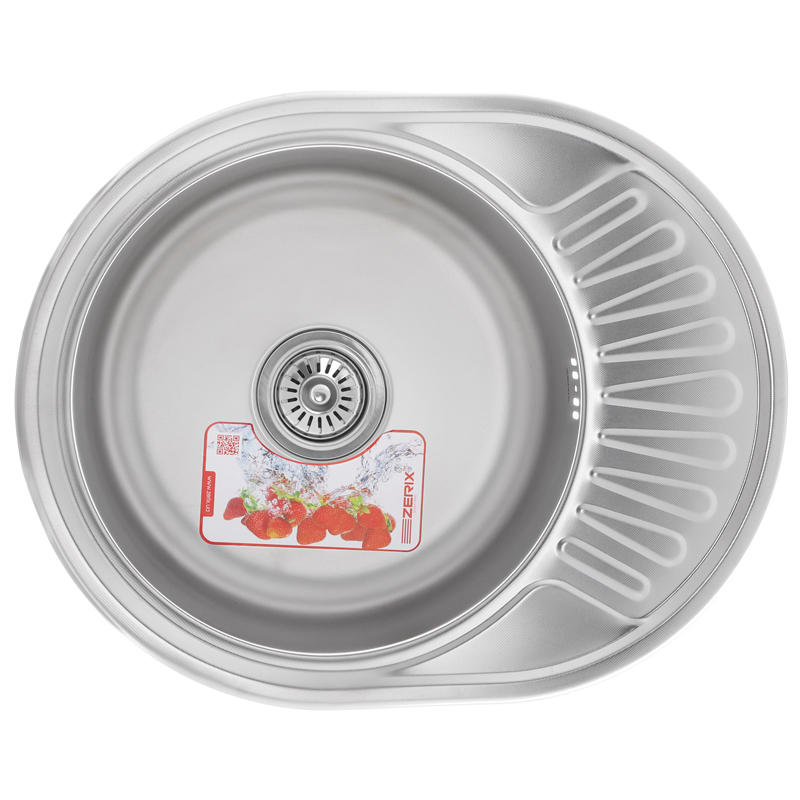 Кухонна мийка врізна з нержавіючої сталі овальна Zerix Z5745-06-180E (Satin) (ZX1590) колір Сталевий