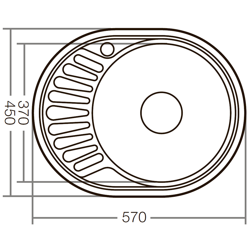 Кухонна мийка врізна з нержавіючої сталі овальна Zerix Z5745-06-180E (Satin) (ZX1590) колір Сталевий