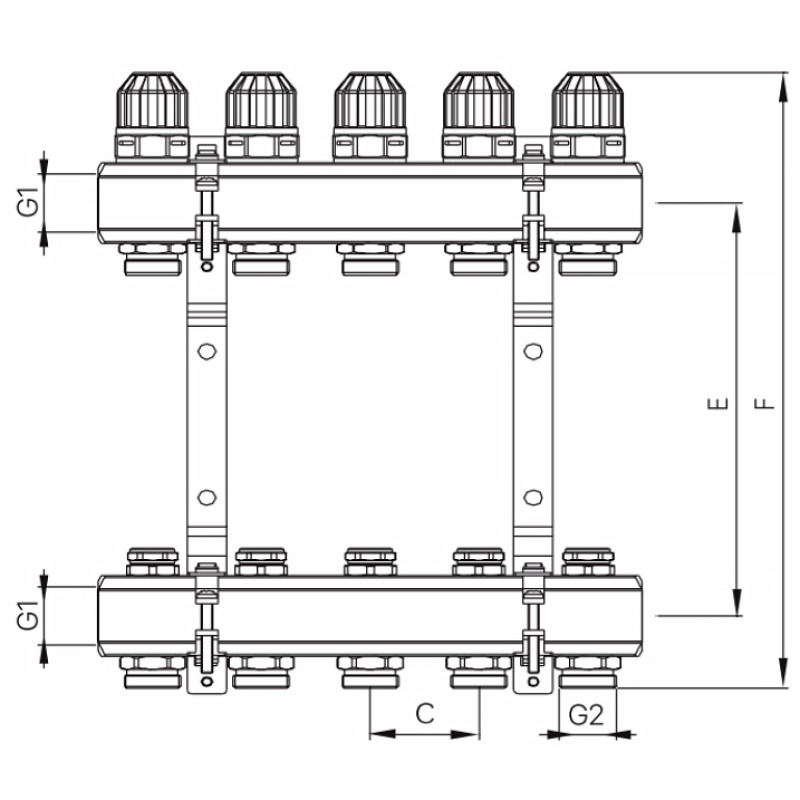 Коллекторный блок с термостатич. клапанами Koer KR.1100-05 1”x5 ways (KR2631)