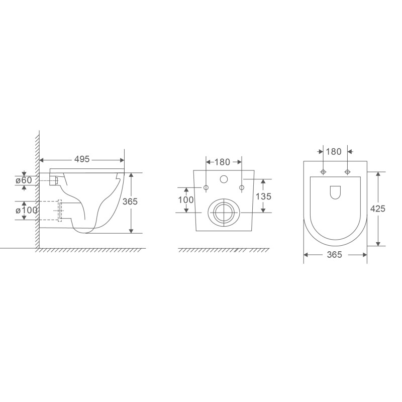 Унитаз подвесной Mixxus Premium Ellipse-0301-R 495x365x365mm, система смыва Rimless (MP6460)
