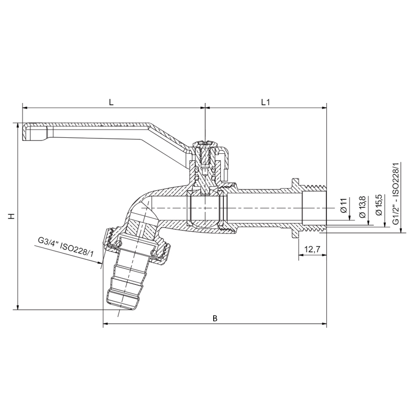 Кран садовый Roho R353-050 -1/2" ручка "рычаг" красная (RO0239)