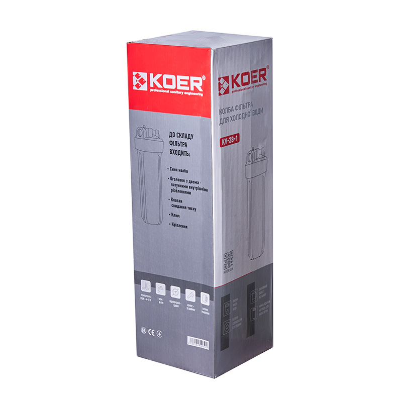 Колба фильтра для холодной воды ВВ20 Koer KV-28-1 (8 атм. 1") (KR5025)
