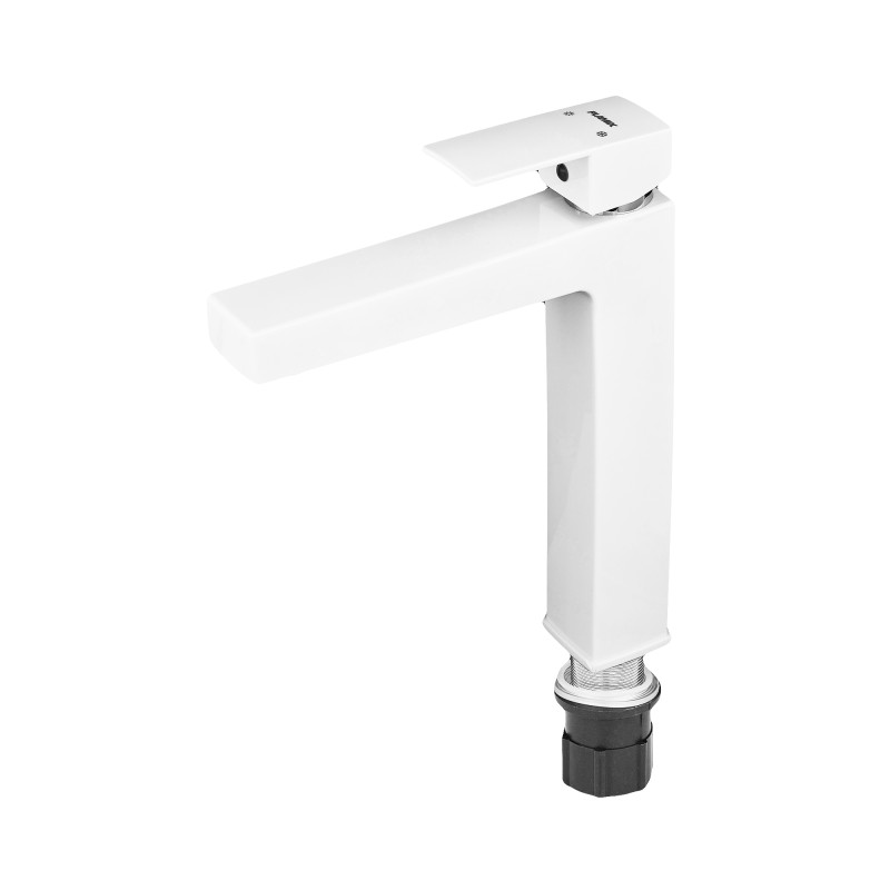 Змішувач для умивальника джойстиковий високий Plamix Kubus-001 High SET (з підведенням) (PM0672) із термопластику Колір білий
