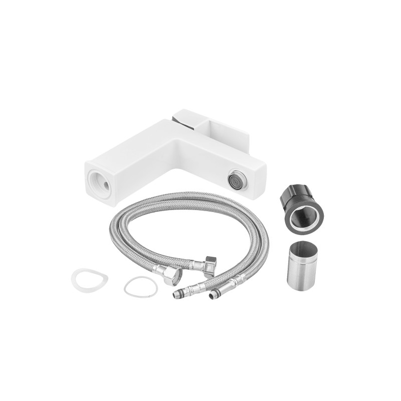 Змішувач для умивальника джойстиковий Plamix Kubus-001 SET (з підведенням) (PM0671) з термопластику Колір білий
