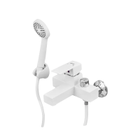 Змішувач для ванни джойстиковий Plamix Kubus-009 (Euro) SET (зі шлангом, лійкою та кронштейном) (PM0673) з термопластику Колір білий