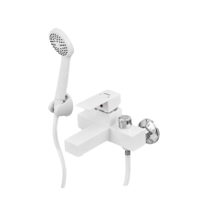Змішувач для ванни джойстиковий Plamix Kubus-009 (Euro) SET (зі шлангом, лійкою та кронштейном) (PM0673) з термопластику Колір білий