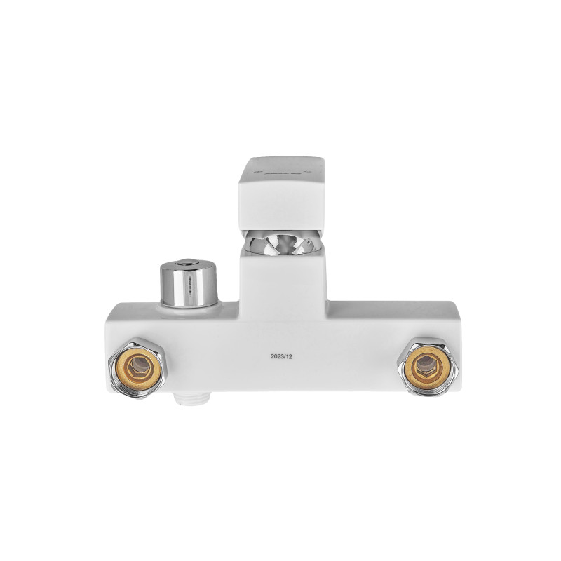 Змішувач для ванни джойстиковий Plamix Kubus-009 (Euro) SET (зі шлангом, лійкою та кронштейном) (PM0673) з термопластику Колір білий