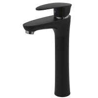Змішувач для умивальника джойстиковий високий Plamix Cezar-001 High SET Matte (з підведенням) (PM0664) з термопластику Колір чорний