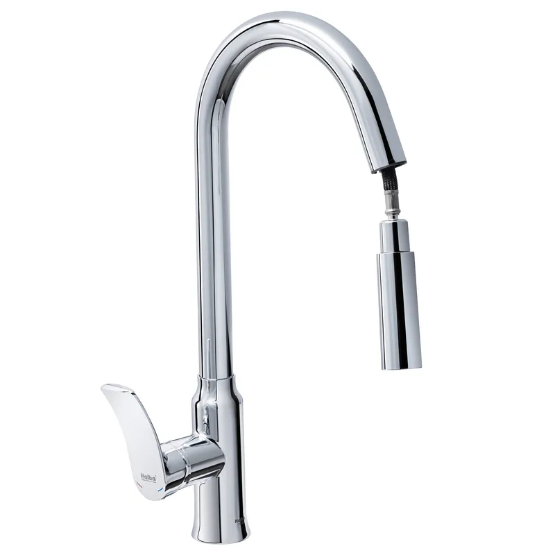 Змішувач для кухні джойстиковий з висувною лійкою Haiba Bolero 014 (HB9591) з латуні Колір сталевий