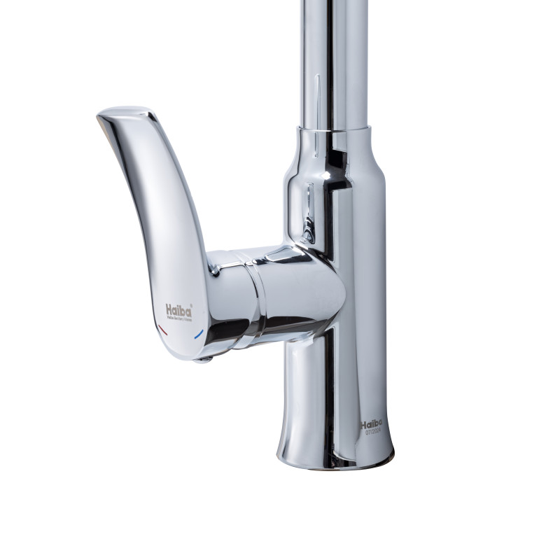 Змішувач для кухні джойстиковий з висувною лійкою Haiba Bolero 014 (HB9591) з латуні Колір сталевий