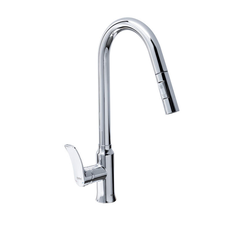 Змішувач для кухні джойстиковий з висувною лійкою Haiba Bolero 014 (HB9591) з латуні Колір сталевий