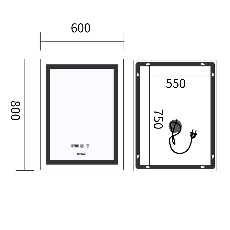 Дзеркало Mixxus Premium Flash MR21-60x80 (LED Touch, Anti-fog, димер, годинник) (MP6617)