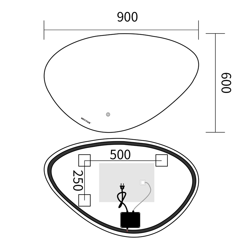 Дзеркало Mixxus Premium Diverse MA01-90x60-Reverse (LED Touch, Anti-fog, димер (3-6,5kK)) (MP6633)