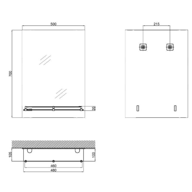 Дзеркало настінне Zerix Sansa MRZ05-500x700x105 прямокутне з полицею (ZX5627)