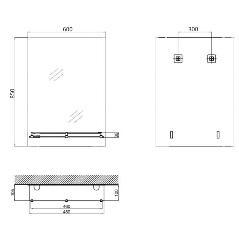 Дзеркало настінне Zerix Sansa MRZ05-600x850x105 прямокутне з полицею (ZX5628)