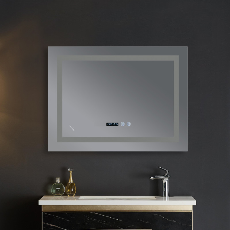 Дзеркало Mixxus Warm MR02-90x70 з LED Touch, Anti-fog, димером, регулюванням яскравості, годинником (MI6673)