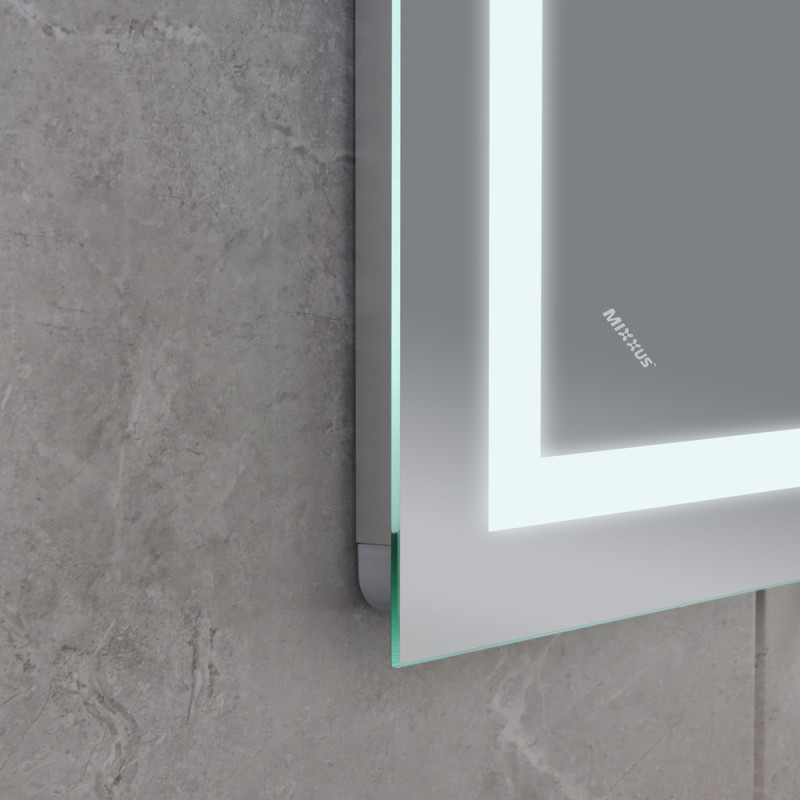 Дзеркало Mixxus Warm MR02-90x70 з LED Touch, Anti-fog, димером, регулюванням яскравості, годинником (MI6673)
