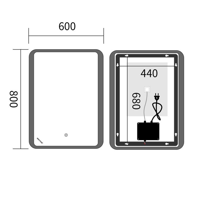 Дзеркало Mixxus Premium Olivary MR19-80x60-Reverse (LED Touch, Anti-fog, димер (3-6,5kK)) (MP6628)