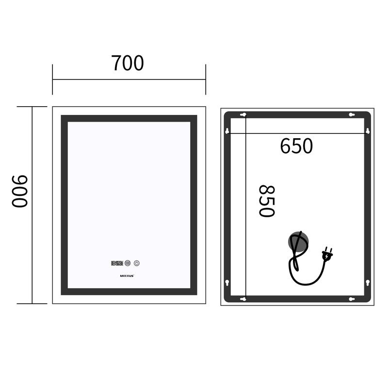 Дзеркало Mixxus Premium Flash MR21-70x90 (LED Touch, Anti-fog, димер, годинник) (MP6618)