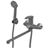Змішувач для ванни одноважільний Plamix Cezar-006 (Euro) SET (зі шлангом, лійкою та кронштейном) (PM0691) з термопластику Колір чорний глянсовий
