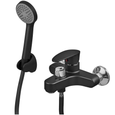 Змішувач для ванни одноважільний Plamix Cezar-009 (Euro) SET Matte (зі шлангом, лійкою та кронштейном) (PM0693) з термопластику Колір чорний глянсовий