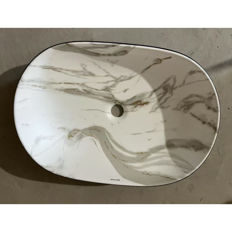 Раковина накладная MIXXUS PREMIUM ELLIPSE-0105 MARBLE-BLACK 600х400х150mm (MP6565)