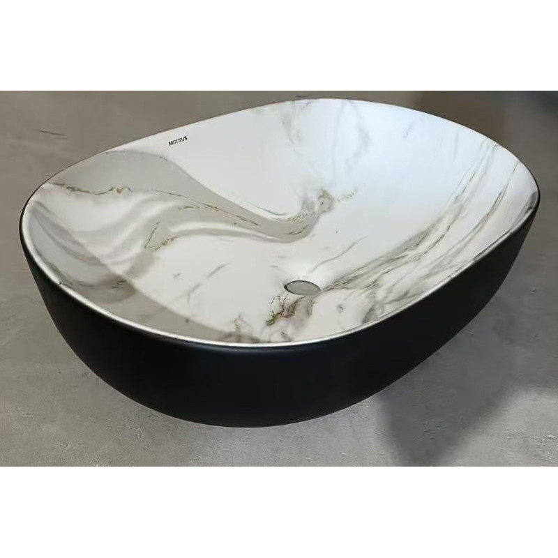 Раковина накладная MIXXUS PREMIUM ELLIPSE-0105 MARBLE-BLACK 600х400х150mm (MP6565)