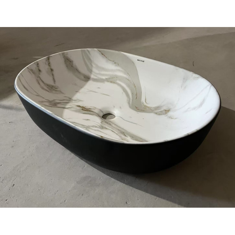 Раковина накладная MIXXUS PREMIUM ELLIPSE-0105 MARBLE-BLACK 600х400х150mm (MP6565)