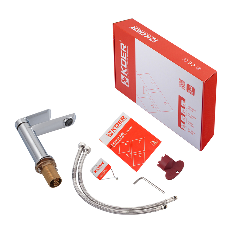 Змішувач для умивальника джойстиковий Koer KB-10028-01 (KR5289) з латуні Колір хром
