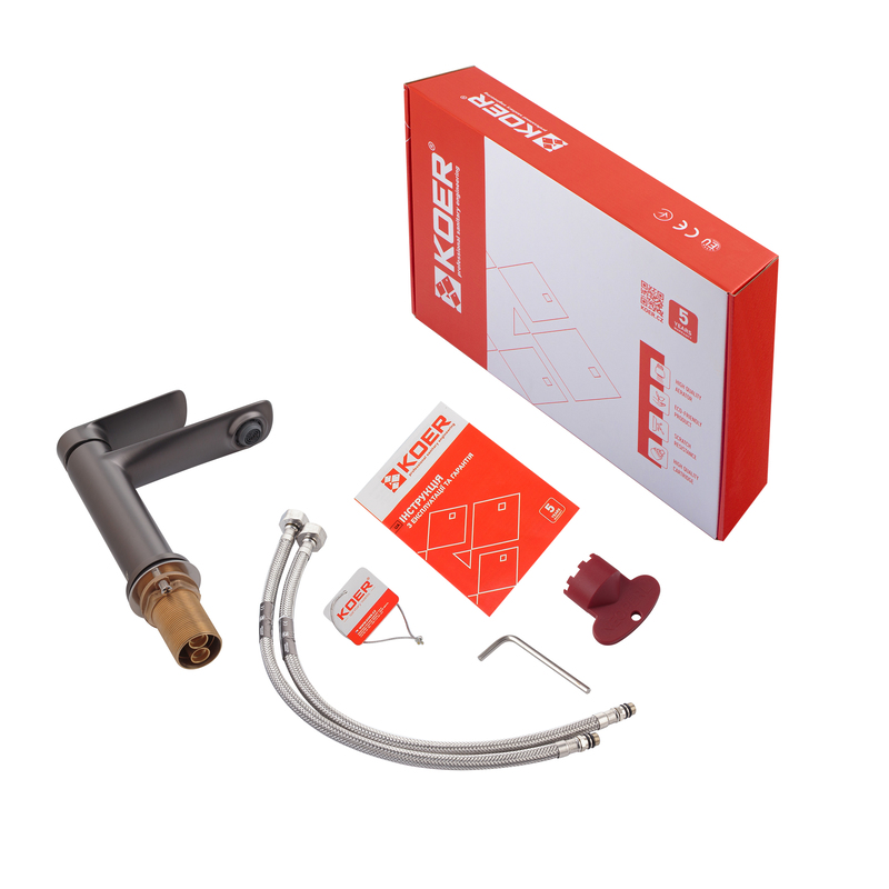 Змішувач для умивальника джойстиковий Koer KB-10028-07 (KR5292) з латуні Колір графітовий
