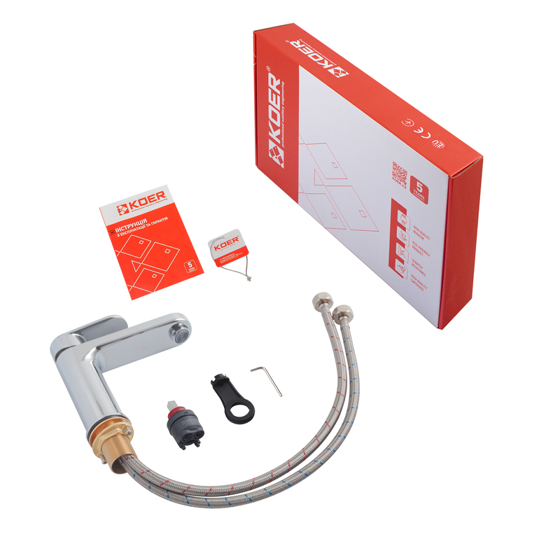 Змішувач для умивальника джойстиковий Koer KB-10030-01 (KR5424) з латуні Колір хром