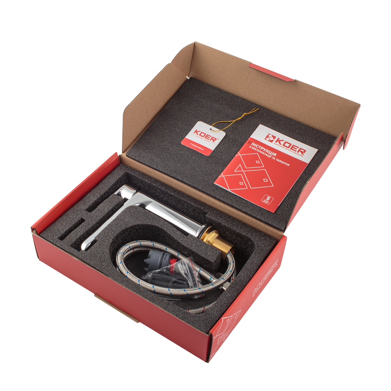 Змішувач для умивальника джойстиковий Koer KB-10030-01 (KR5424) з латуні Колір хром