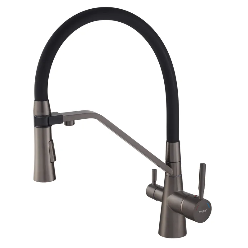 Змішувач для кухні двоважільний Mixxus Premium Magnet 021 (MI6975) з латуні Колір графітовий