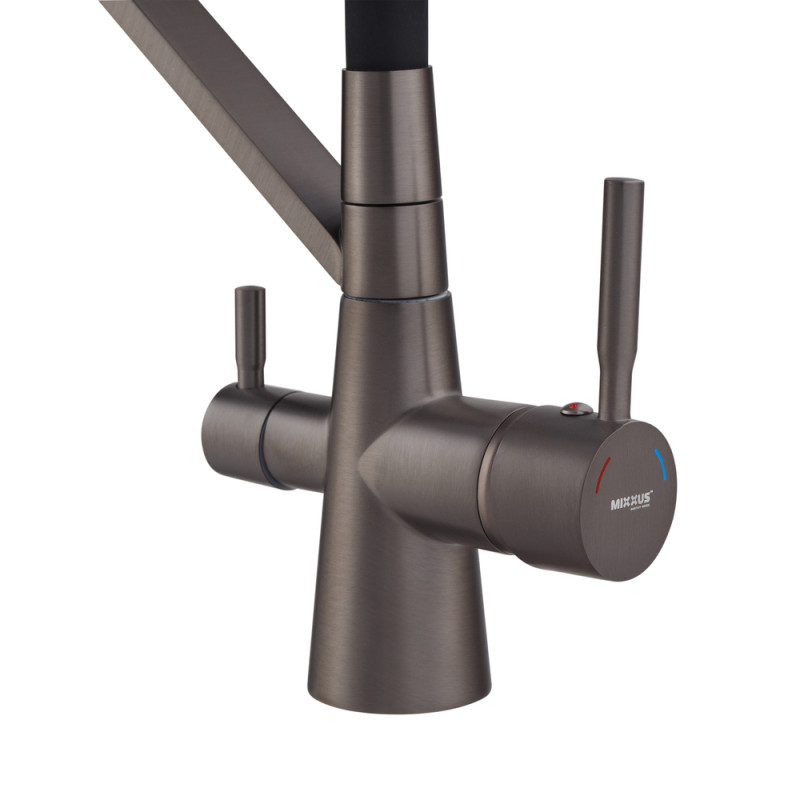 Змішувач для кухні двоважільний Mixxus Premium Magnet 021 (MI6975) з латуні Колір графітовий