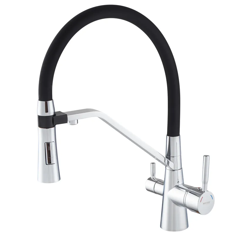 Змішувач для кухні двоважільний Mixxus Premium Magnet 021 (MI6973) з латуні Колір хром