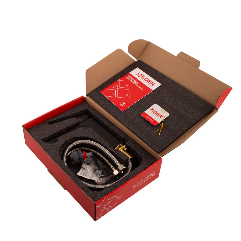 Змішувач для умивальника джойстиковий Koer KB-10031-05 (KR5431) з латуні Колір чорний матовий