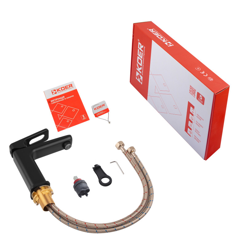 Змішувач для умивальника джойстиковий Koer KB-10031-05 (KR5431) з латуні Колір чорний матовий