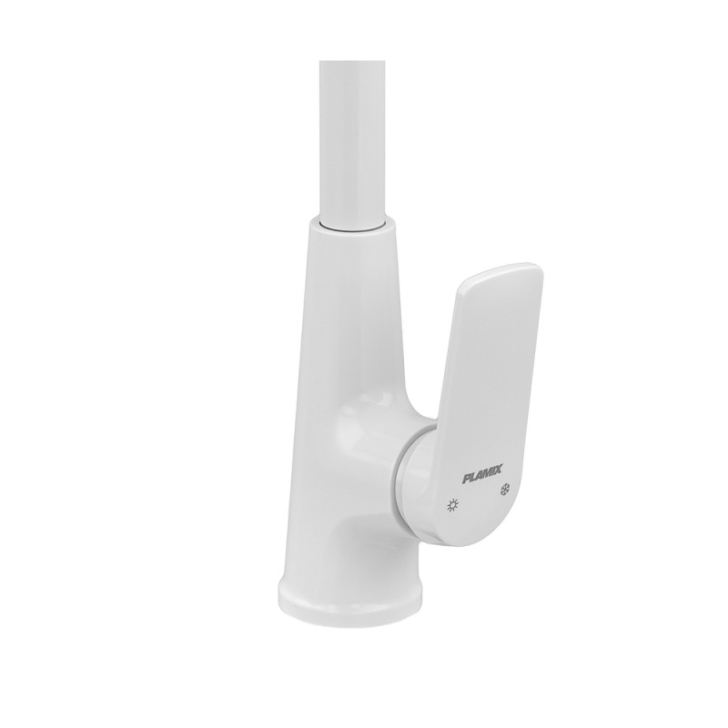 Змішувач для кухні джойстиковий Plamix Lucas-011 SET з підведенням (PM0714) з термопластику Колір білий глянцевий