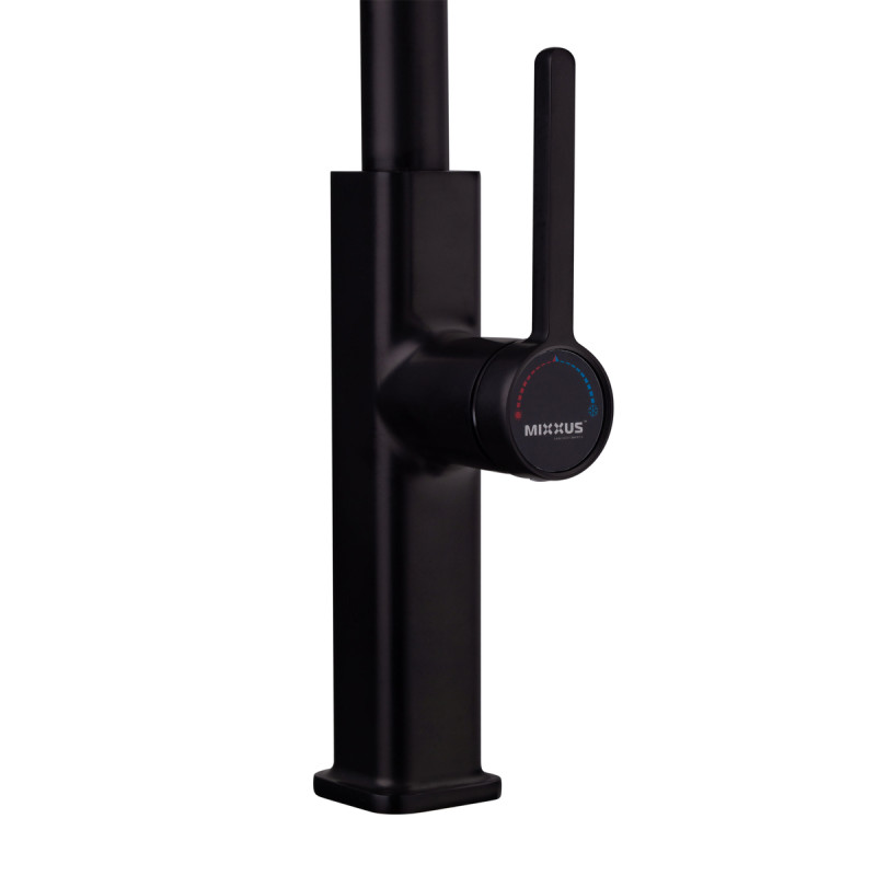 Змішувач для кухні джойстиковий з висувним виливом Mixxus Premium Hammer 014 (MI6954) з латуні Колір чорний матовий