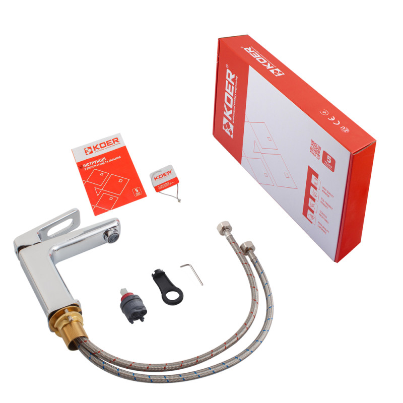 Змішувач для умивальника джойстиковий Koer KB-10031-01 (KR5430) з латуні Колір хром